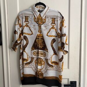 Elegant Men's White and Gold Baroque Shirt